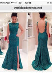 Scoop Lace Mermaid Evening Dresses With Slit