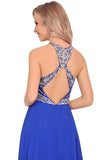 Prom Dresses A Line Scoop Open Back Chiffon With