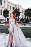 Prom Dress Straps A Line Floor Length With Ruffles And Slit Chiffon