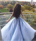 Princess Ball Gown Blue Appliques Strapless Quinceanera Dresses, Sweet 16 Dresses STB15290