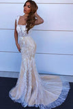 Charming Mermaid Square Neck Straps Lace Wedding Dresses, Bridal STB20403