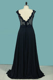 A Line Scoop Chiffon With Applique Floor Length Prom