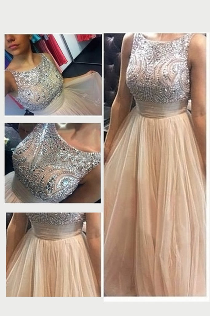Scoop A Line Prom Dresses Tulle With Beads And