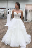 Chic Strapless Sweetheart Lace Ball Gown Wedding Dresses with Ruffles