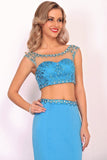 Two-Piece Scoop Prom Dresses Mermaid Satin With