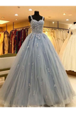 Ball Gown Straps Long Prom Dress Appliques Quinceanera STBPKS9FELB