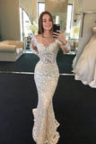Scoop Long Sleeves Lace Wedding Dresses With Beads