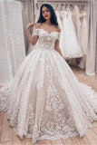 Ball Gown Off The Shoulder Wedding Dress With Lace Appliques, Gorgeous Bridal