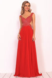 Chiffon Straps Beaded Bodice A Line Open Back Sweep Train Prom