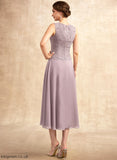 Dress Chiffon Tea-Length Lace A-Line Mother of the Bride Dresses Bride the of Scoop Neck Mother Miley