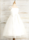 Girl Neckline Dress With Flower Girl Dresses Satin/Tulle Tea-length - Lynn A-Line Flower Square Lace/Sash Sleeveless