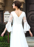 Isabel Lace Wedding Dresses Chiffon Wedding A-Line Court With Beading Dress Train V-neck