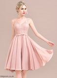Chiffon Lace With A-Line Aileen Bow(s) Lace Dress Homecoming Dresses V-neck Homecoming Knee-Length