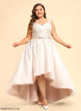 Tulle A-Line Bow(s) Dress Satin Asymmetrical With Sarahi Wedding Dresses Lace Wedding V-neck