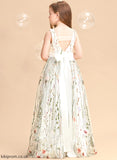 Flower - Floor-length Girl Flower(s)/Bow(s) Jacquard A-Line Dress Flower Girl Dresses Gill V-neck Sleeveless With