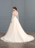 Ball-Gown/Princess Dress Sabrina Train Wedding Dresses Tulle Lace Wedding Chapel Off-the-Shoulder