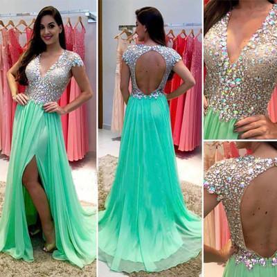 Green Beads Green prom dresses Open back prom dresses Sexy prom dresses prom dress online