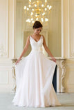 Floor Length V Neck Sleeveless Chiffon Beach Wedding Dress With STBP3HX82S3