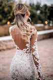 Mermaid Lace Appliques Long Sleeve See though Tulle Wedding Dresses, Beach Wedding Gowns STB15261
