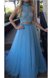 Two-Piece Prom Dresses Halter Tulle & Lace With Beads A