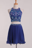Two-Piece Open Back Scoop Chiffon With Beads A Line Homecoming