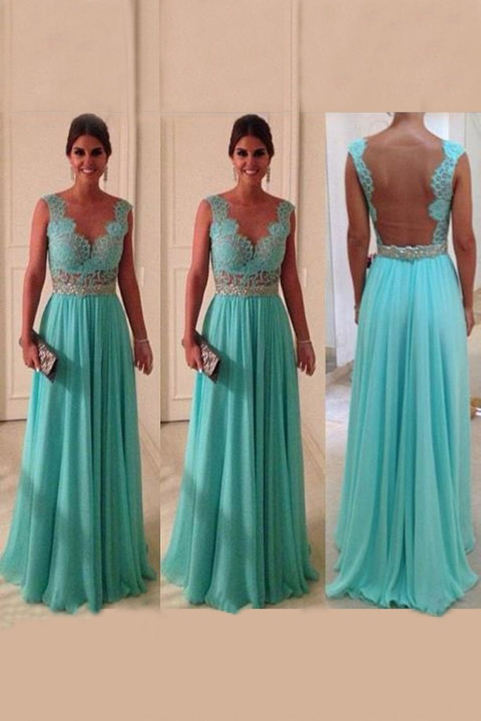 Scoop A Line Exquisite Chiffon Beading Prom Dresses With