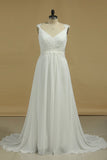 Chiffon Straps A Line Wedding Dresses With Applique And Beads Lace