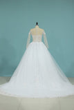 New A Line Scoop Long Sleeves Wedding Dress Tulle With