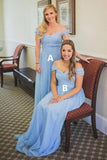 Charming Off the Shoulder Sky Blue Sweetheart Chiffon Wedding Party Dresses, Bridesmaid Dress STB15117