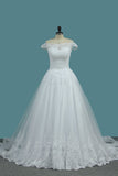 A Line Tulle Off The Shoulder Wedding Dresses With Applique Sweep