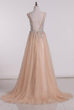 New Arrival V Neck Open Back Prom Dresses A Line Tulle With