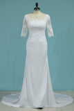 Scoop 3/4 Length Sleeves Wedding Dresses Mermaid Chiffon
