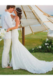 Romantic Deep V Neck Sleeveless Lace Wedding Dress Mermaid Wedding Dresses With STBP2NSHCG1