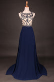 Stunning Prom Dresses Champagne Beaded Bodice And Back A-Line Scoop Sweep/Brush