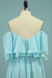 New Arrival A Line Chiffon With Slit Prom Dresses Sweep
