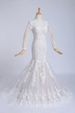 Bateau Long Sleeves Wedding Dress Mermaid/Trumpet Court Trian With Applique