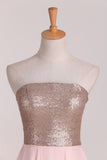 New Arrival Strapless Homecoming Dresses Sequined Bodice Chiffon A Line