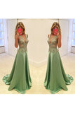 New Arrival Prom Dresses V Neck Satin With Applique And Beads A