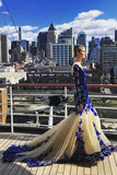 Mermaid Royal Blue Scoop Appliques Tulle Prom Dresses Long Evening STB20464