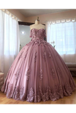 Ball Gown Off The Shoulder Tulle Quinceanera Dress With Lace Appliques Puffy Prom STBP3HM7KB3