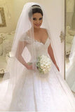 A Line Scoop Wedding Dresses Tulle With Applique And Beads Court