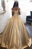 New Arrival Ball Gown Off-The-Shoulder Satin With Applique Color Prom