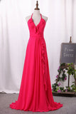 New Arrival A Line Chiffon Halter Open Back Prom