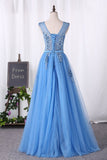 Prom Dresses A Line Lace Up Tulle Scoop With Applique And