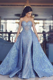 Elegant Blue Long Sleeve Mermaid Appliques Long Prom Dresses, Party Dresses STB15161