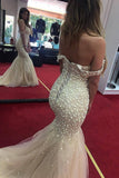 Off The Shoulder Prom Dresses Mermaid Tulle With Beads Lace