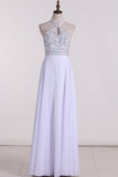 Halter Beaded Bodice A Line Prom Dresses Chiffon With