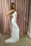 Sexy Mermaid Spaghetti Straps Sequins V Neck Prom Dresses, Wedding STB20438