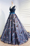 Beautiful Prom Dresses Ball Gown V Neck Lace Beading Bowknot Tulle Evening