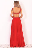 Chiffon Straps Beaded Bodice A Line Open Back Sweep Train Prom